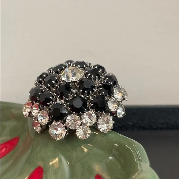 Vintage Austria Black & Crystal High Domed Rhinestone Brooch - Picture 1 of 8